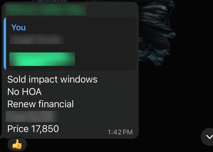 Contractor's message: Impact windows sold for $17,850
